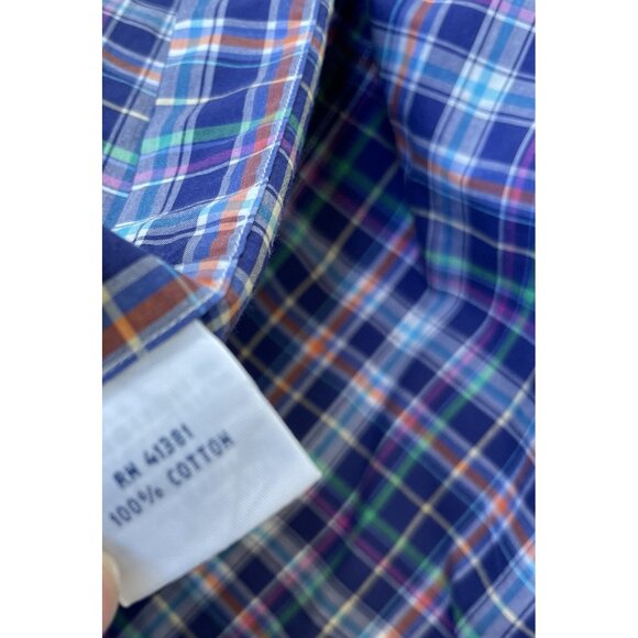 POLO Ralph Lauren Men’s M Plaid Button-Down Shirt Royal Navy Blue Multi - Picture 6 of 10